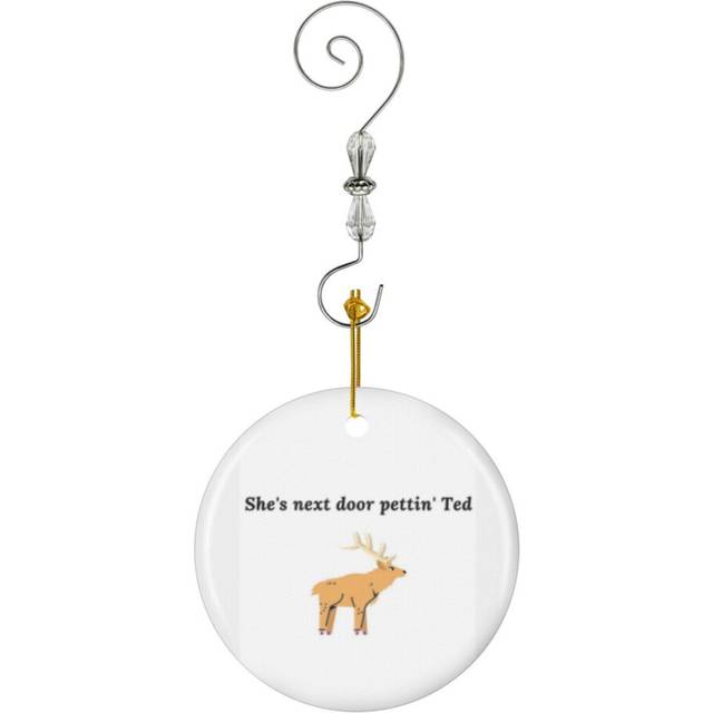 (Funny Christmas Design 'She's Next Door Petting' Ted'-5429) Christmas Ornaments Ceramic Charm with Hook Crystal Handmade Xmas Tree Decorations Keepsa