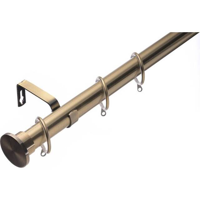 (210 - 320 cm, Antique Brass (Disc Stopper Finial)) Lister Cartwright 28mm Antique Brass Adjustable Telescopic Extendable Metal Curtain Pole Set Rings