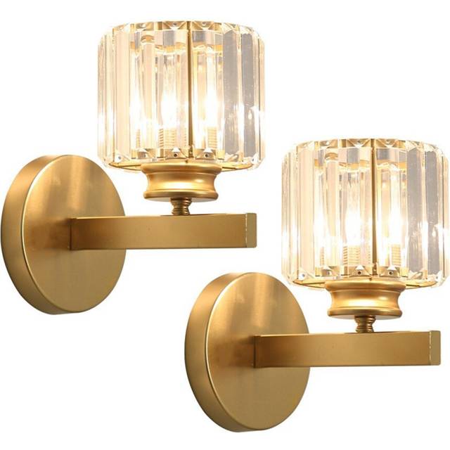 2PCS Retro Wall Light Crystal Wall Lamp Modern Wall Sconce Retro Glass Wall Lamp for Hallway Kitchen Gold E27