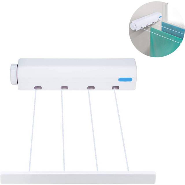 Spring Automatic Retractable Four Thread Clothesline Drying Rack Towel Rack with Hooks Drying Rack Punch