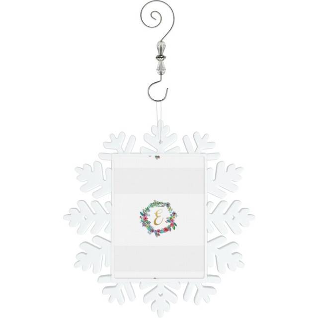 (Floral Initial Wreath Monogram E=7125) Christmas Ornament Snowflake Tree Decoration Car Hanging Charm Gift with Hook Keepsake for Friends Family