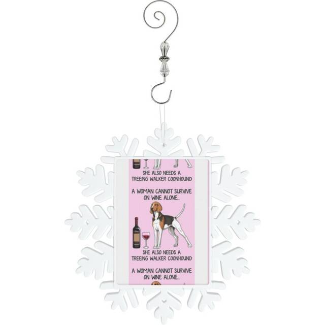 (Treeing Walker Coonhound And Wine Funny Gift For Dog Mom=5812) Christmas Ornament Snowflake Tree Decoration Car Hanging Charm Gift with Hook Keepsake