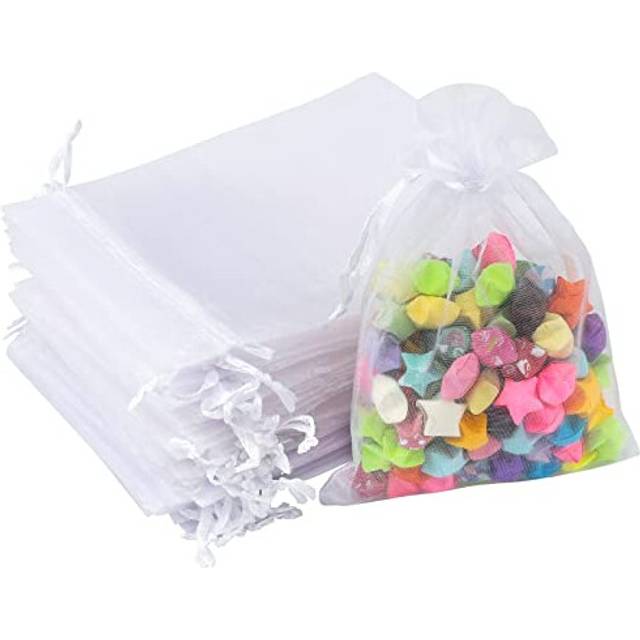 G2PLUS Pack of 100 Organza Bags, Gift Pouches, Jewellery Bags, Lavender Bags for Jewellery, Gifts, Sweets, Weddings - 10 x 15 cm, White