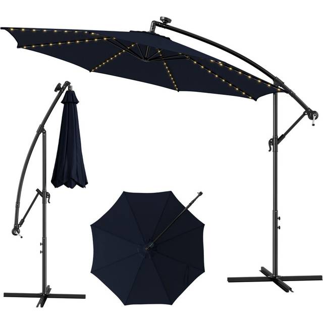 3M Patio Solar-Lighted Parasol 112 LED Cantilever Offset Umbrella-Navy
