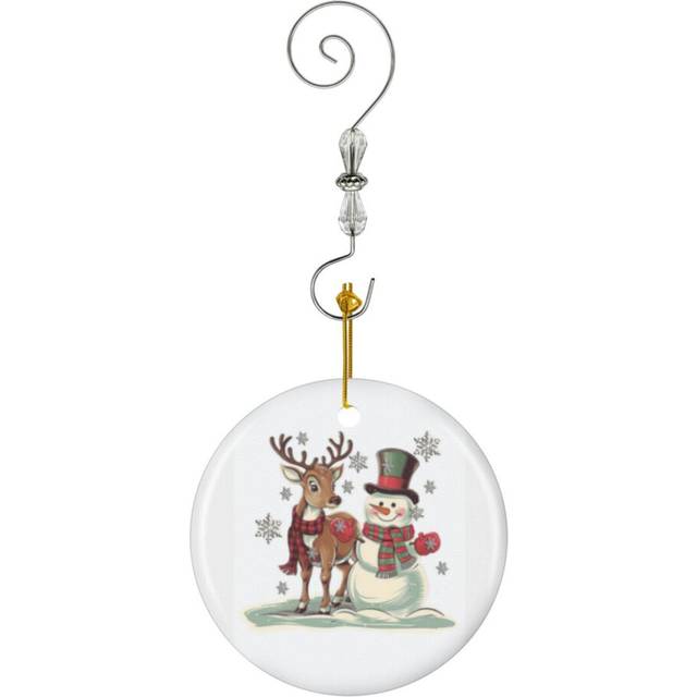 (Christmas Vintage Reindeer And Snowman_4218) Christmas Ornaments Ceramic with Crystal Hook Xmas Handmade Tree Decorations KeepsakeÂGifts Stocking St