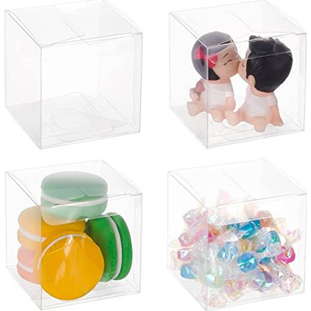 BENECREAT 50PCS 7x7x7cm Clear Cube Wedding Favour Boxes PVC Transparent Cube Gift Boxes for Birthday Candy Chocolate Cake Balloon