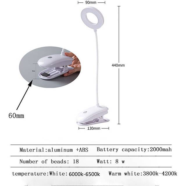 Flexible Clamp Clip-On LED Light Reading Table Desk Bed Bedside USB Night Lamp
