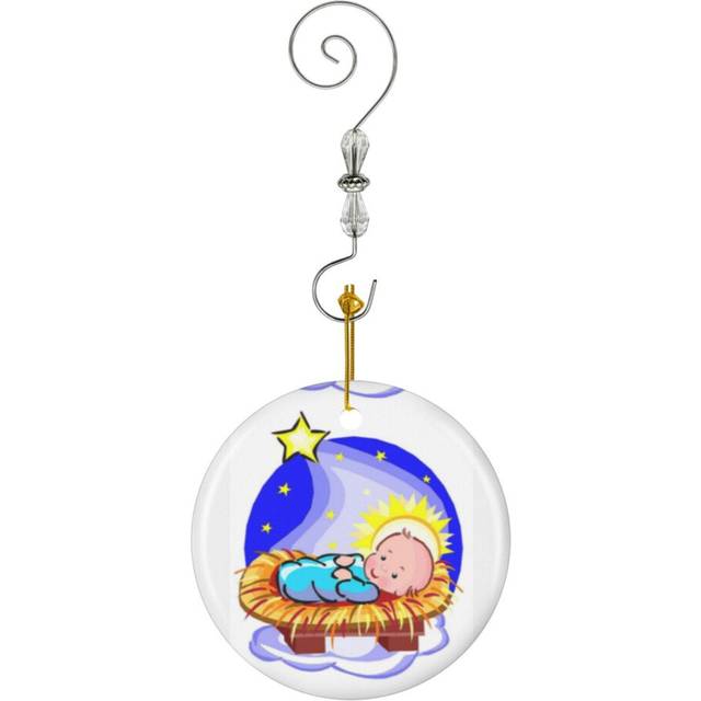 (Cute Baby Jesus And Star-9043) Christmas Ornaments Ceramic Charm with Hook Crystal Handmade Xmas Tree Decorations KeepsakeÂStocking Stuffer