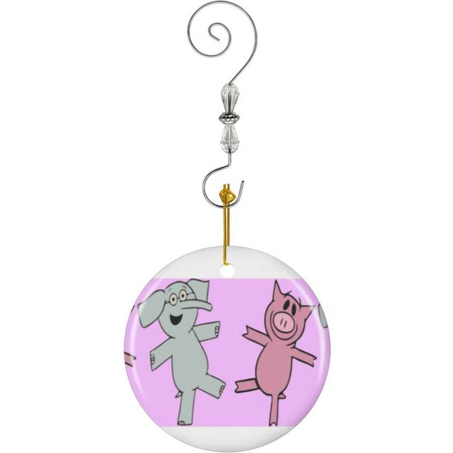 (Elephant And Piggie Having Fun-6430) Christmas Ornaments Ceramic Charm with Hook Crystal Handmade Xmas Tree Decorations KeepsakeÂStocking Stuffer
