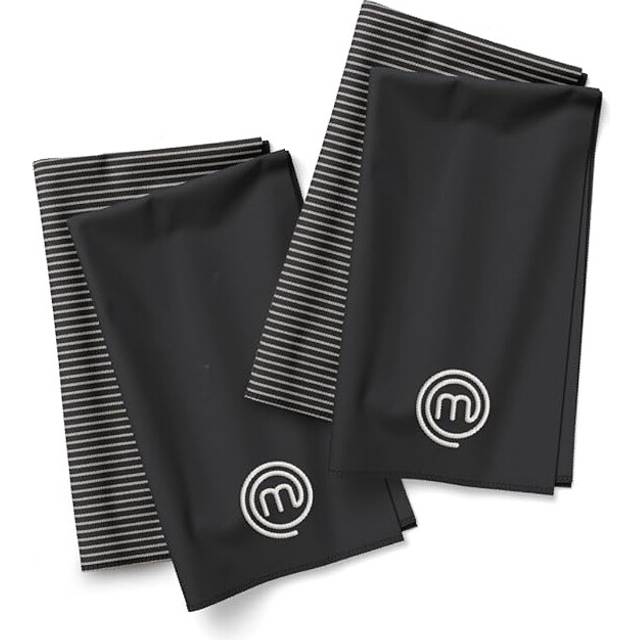 MasterChef Tea Towels for Kitchen, Premium Cotton Tea Towels Pack of 4, Kitchen Towel Set with Official Logo & Hanging Loop, Elite