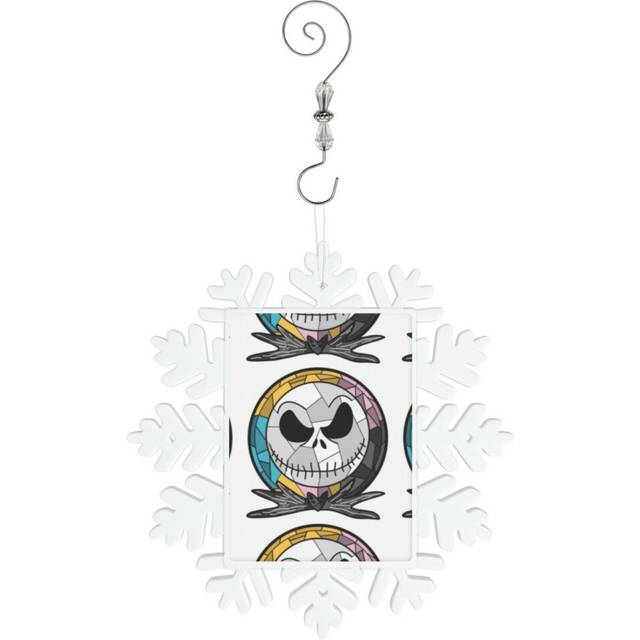 (Jack Skellington Stained Glass=4125) Christmas Ornament Snowflake Tree Decoration Car Hanging Charm Gift with Hook Keepsake for Friends Family