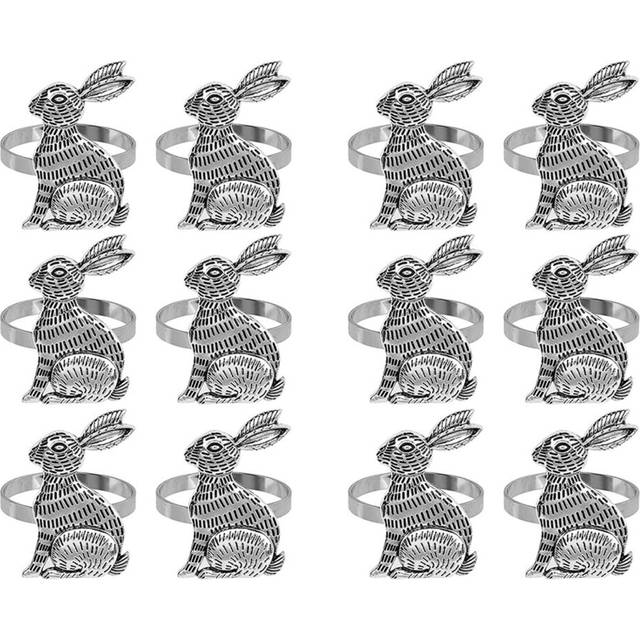 12X Napkin Rings Rabbit Napkin Ring Holders Metal Table Decor for Easter Party Dinner