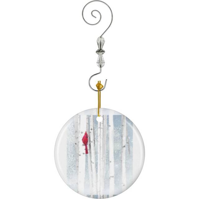 (Watercolor Red Cardinal Bird Winter Birch Forest-9639) Christmas Ornaments Ceramic Charm with Hook Crystal Handmade Xmas Tree Decorations KeepsakeÂS
