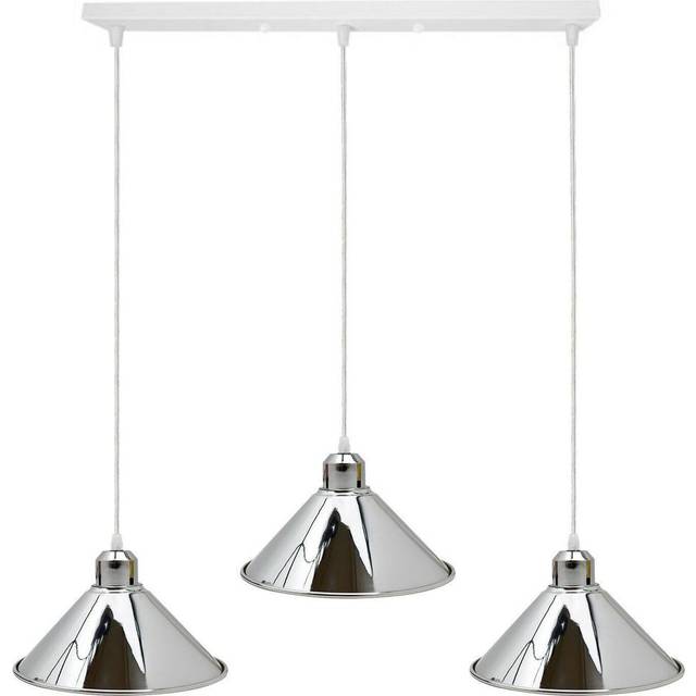 Modern Industrial Chrome 3 Way Ceiling Pendant Light Metal Cone Shape Shade Indoor Hanging Lighting