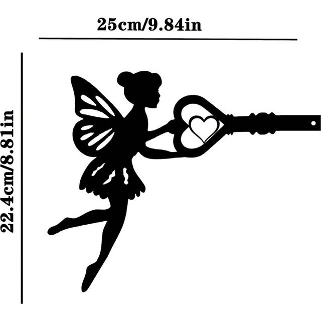 (black) Angel On Branch Steel Silhouette Metal Art Garden Yard Patio Outdoor Stake Decoration