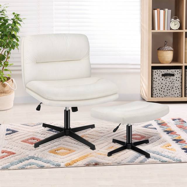 (Velvet - Beige) ELFORDSON Office Chair Executive Computer Seat Work Cross Legged Ottoman