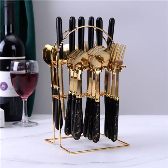 (Black) Ceramic Stainless Steel Cutlery Sets Of 24 Pieces