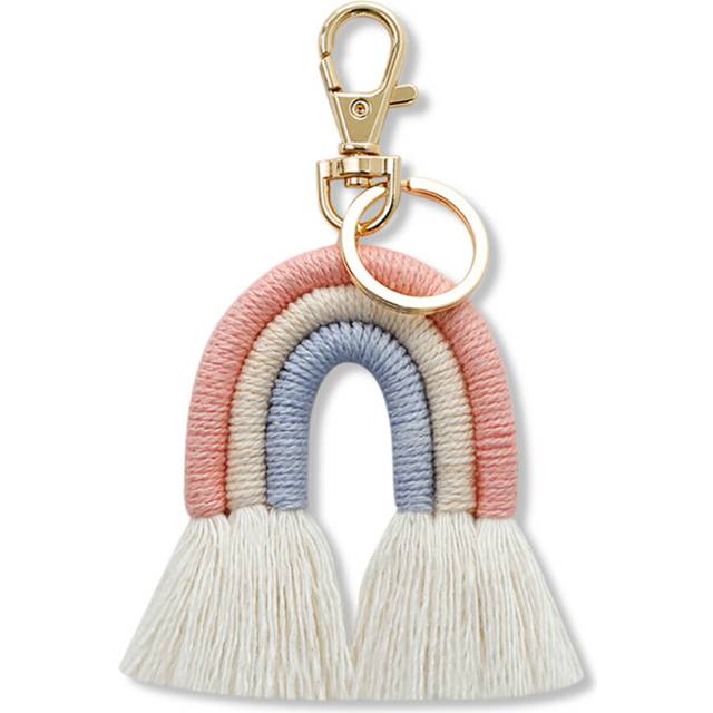 Weaving Rainbow Keychains for Women Boho Handmade Key Holder Keyring Macrame Bag Charm Car Hanging Jewelry Gifts, C