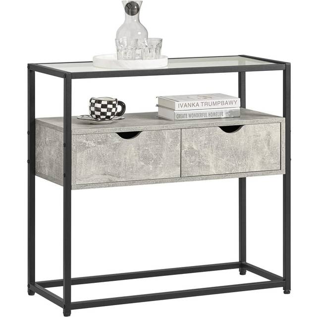 SoBuy FSB54-HG, Console Table Hall Table Living Room Table Sofa Table Side Table Sideboard with Glass Top and 2 Drawers