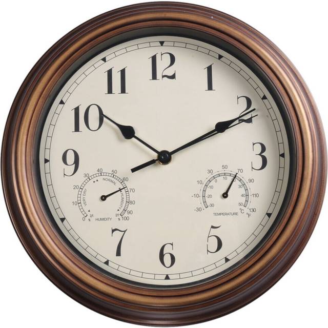 12inch Wall Clock,Retro Waterproof Clock with Displays Thermometer&Hygrometer,Noise-Free Clock for Indoor/Outdoor