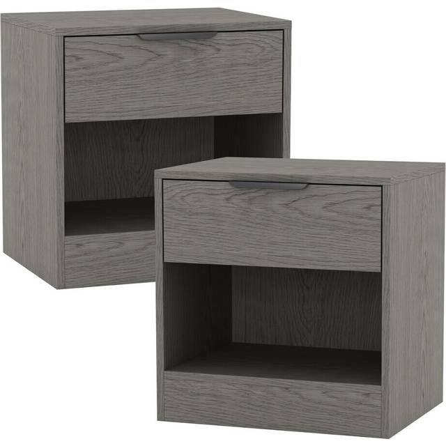 (Cedar Grey, 2) 1-Drawer Bedside Table Cabinet Nightstand Storage Shelf Unit