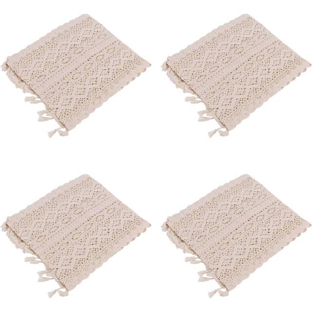 4X Elegant Cream Crochet Lace Macrame Table Runner with Tassels for Rustic Wedding Decoration and Farmhouse Decor