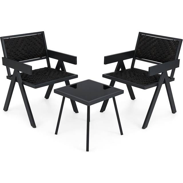 3 Pcs Patio PE Wicker Bistro Set Patio Table and Chairs Set-Mix Brown