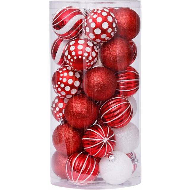 30Pcs Christmas Balls Ornaments, Shatterproof Holiday Bulbs Festive Wedding Hanging Ornaments Christmas Tree-Red&White