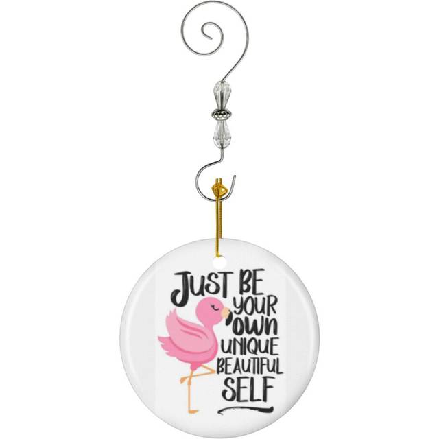 (Flamingo - Just Be Your Owm Unique Beautiful Self-1180) Christmas Ornaments Ceramic Charm with Hook Crystal Handmade Xmas Tree Decorations KeepsakeÂ