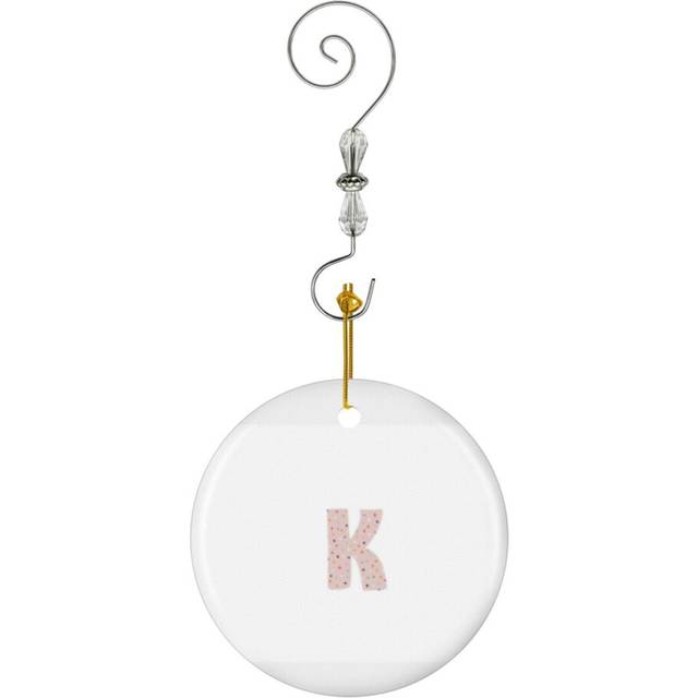 (Initial Monogram K-6162) Christmas Ornaments Ceramic Charm with Hook Crystal Handmade Xmas Tree Decorations KeepsakeÂStocking Stuffer