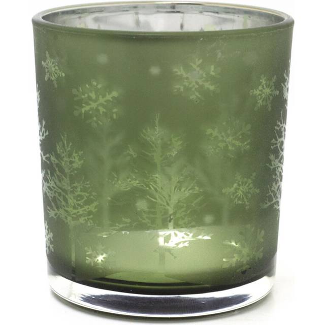 Frosted Tree Green Glass Christmas Tealight Holder | Silhouette Frosted Glass Christmas Candle Holder | Xmas Tea light Votive Pot Candle Gifts - 8cm