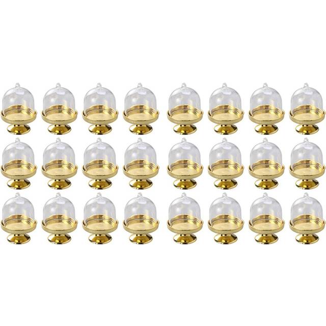 24-Piece Mini Cake Stand Chocolate Cake Candy Display Board with Lid for Birthday and Wedding Supplies (Golden Base)