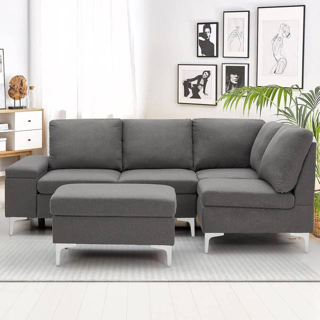 YODOLLA L Shaped Corner 4 Seater Sofa with Storage
