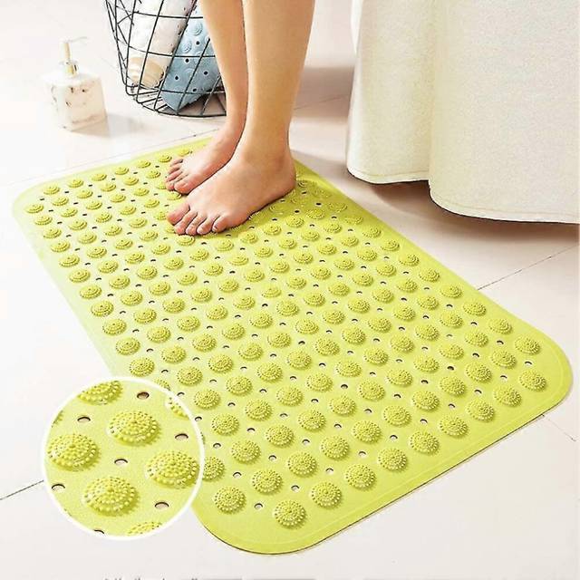 (As show, One size) non-slip rubber bath mat with suction cups (yellow-green, 46 x 78 cm)