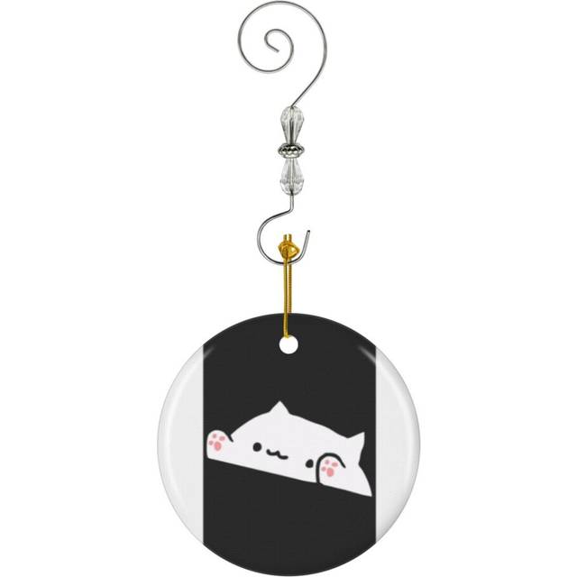 (Best Selling - Bongo Cat Merchandise Gift For Men And Women-1220) Christmas Ornaments Ceramic Charm with Hook Crystal Handmade Xmas Tree Decorations