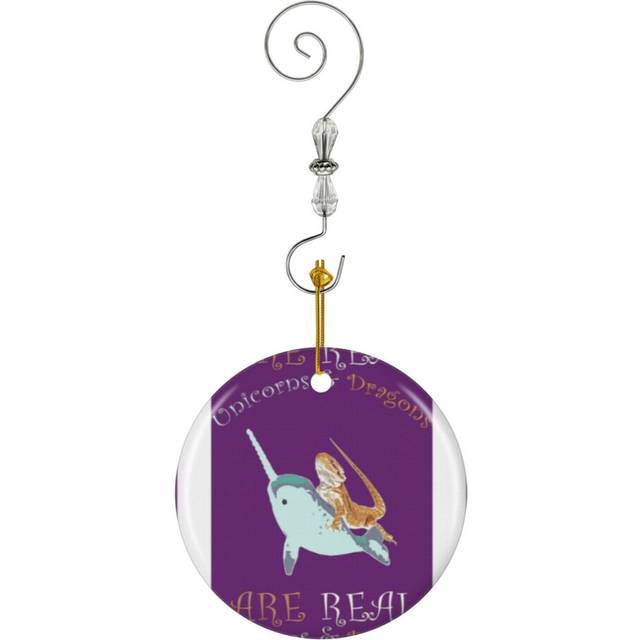 (Unicorns And Dragons ARE REAL Bearded Dragon Narwhals Design-2045) Christmas Ornaments Ceramic Charm with Hook Crystal Handmade Xmas Tree Decorations