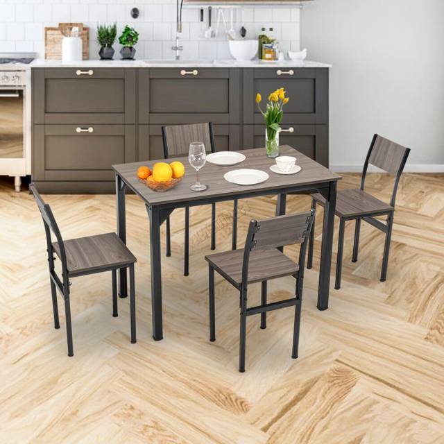 5-piece dining set rectangular table & 4 chairs for home bistro cafe grey ds20