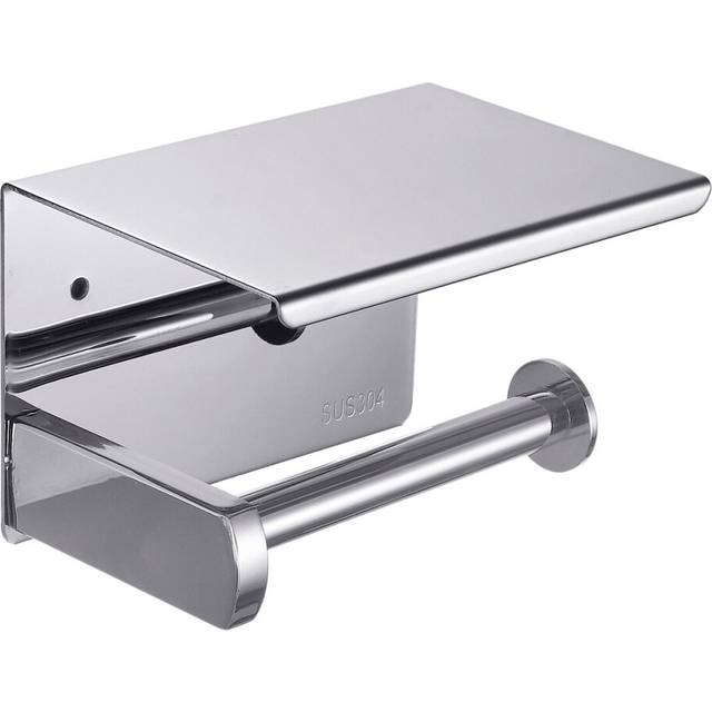 (White, L) Toilet Paper Holder with Shelf Wall-Mounted Toilet Paper Holder Set No-Drill Adhesive