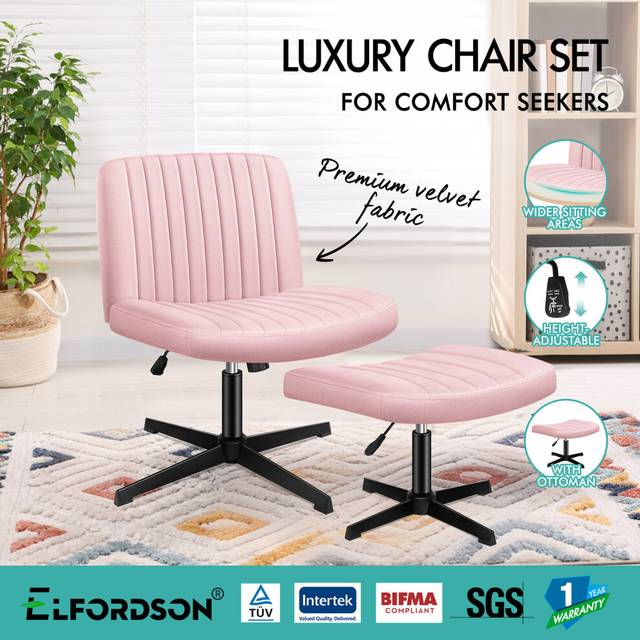 ELFORDSON Office Chair Computer Executive Seat Work Ottoman Velvet Pink
