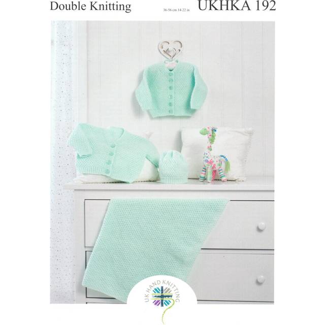 UKHKA 192 DK Knitting Pattern Baby Cardigan Blanket & Hat
