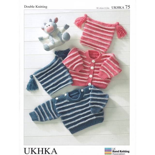 UKHKA 75 DK Knitting Pattern Baby Sweater Cardigan & Hat