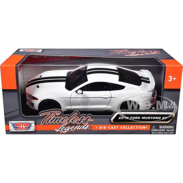 2018 Ford Mustang GT 5.0 White with Black Stripes &#34;Timeless Legends&#34; Series 1/24 Diecast Model Car by Motormax