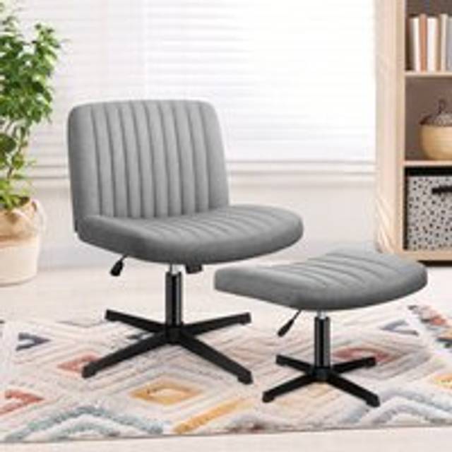 ELFORDSON Office Chair Computer Executive Seat Work Ottoman Fabric Grey