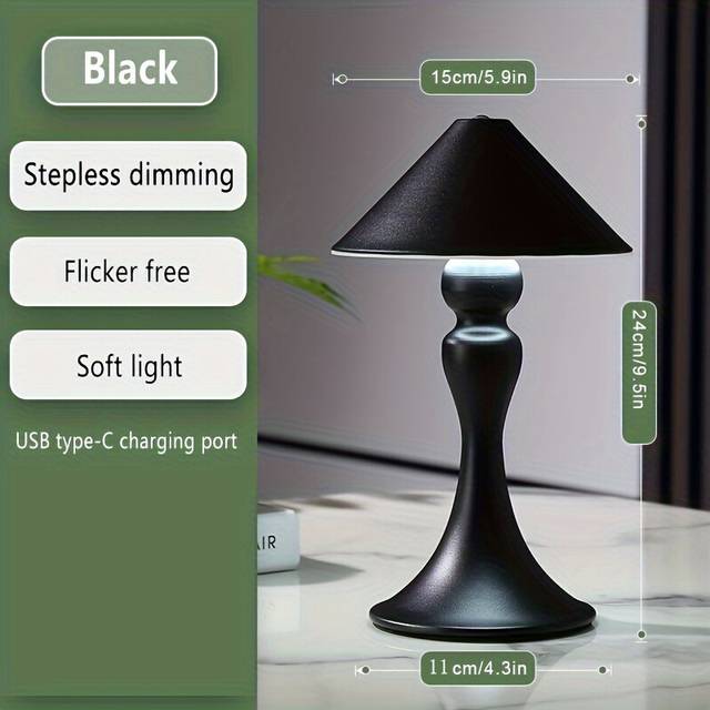 (Black) Modern Simple Table Lamp, European-American Cordless Metal Touch Table Lamp, Study Bedside Restaurant Gathering Bar Decorative Night Light