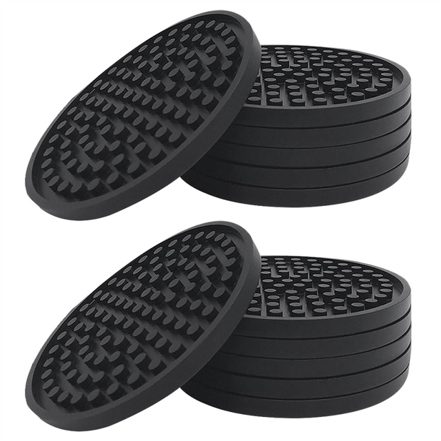 Black Round Silicone Rubber Drink Coasters (Set of 12) Non-Slip Perfect for Homes & Bars