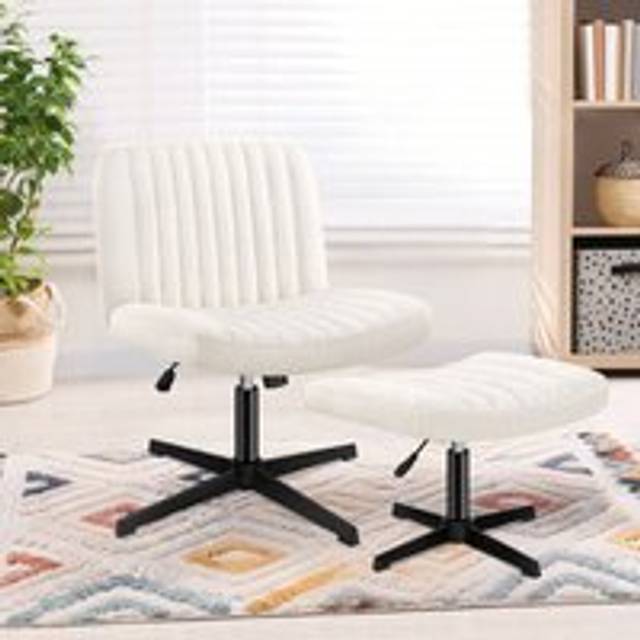 ELFORDSON Office Chair Computer Executive Seat Work Ottoman Boucle White