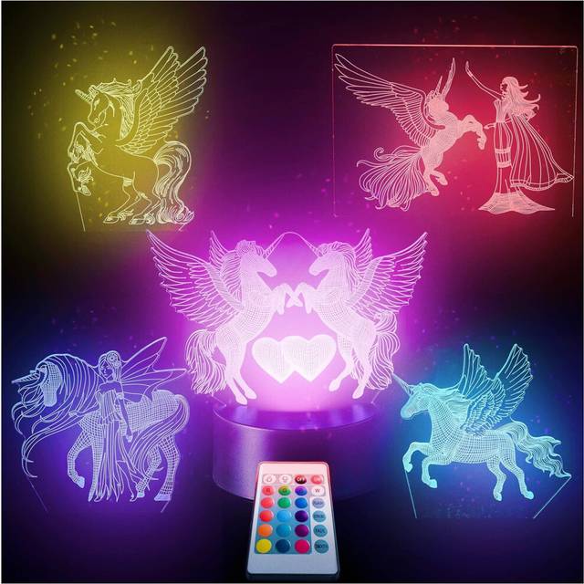 5in1 Unicorn Night light- 3D NightLight - For Girls Room, Kids. 5 Patterns 16 Color Changing Bedside lamp with Remote For Teens of all Ages. Best Unic