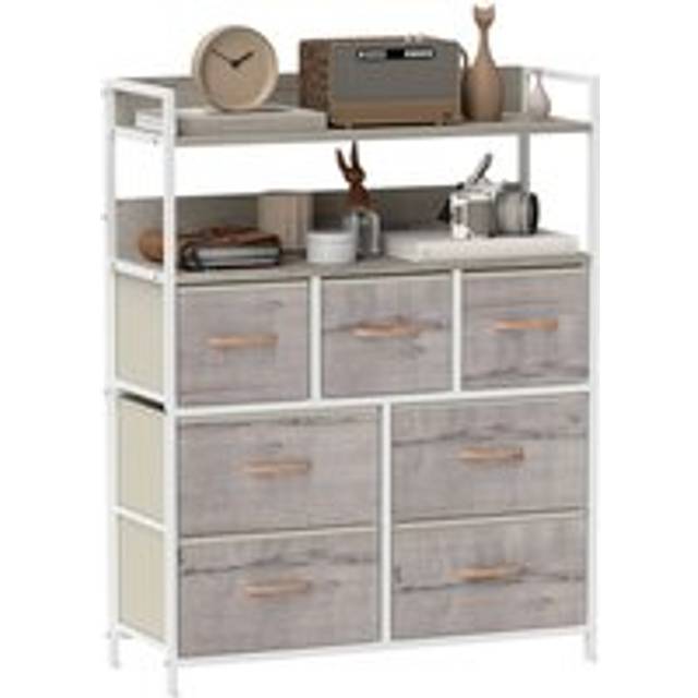 HOMCOM Bedroom Chest of Drawers 7 Drawer Dresser w/ Shelves, Natural, Yellow