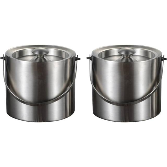 2X 3L 2 Tier Stainless Steel Insulation Ice Bucket with Lid Handle for Wine Champagne Bar Ktv