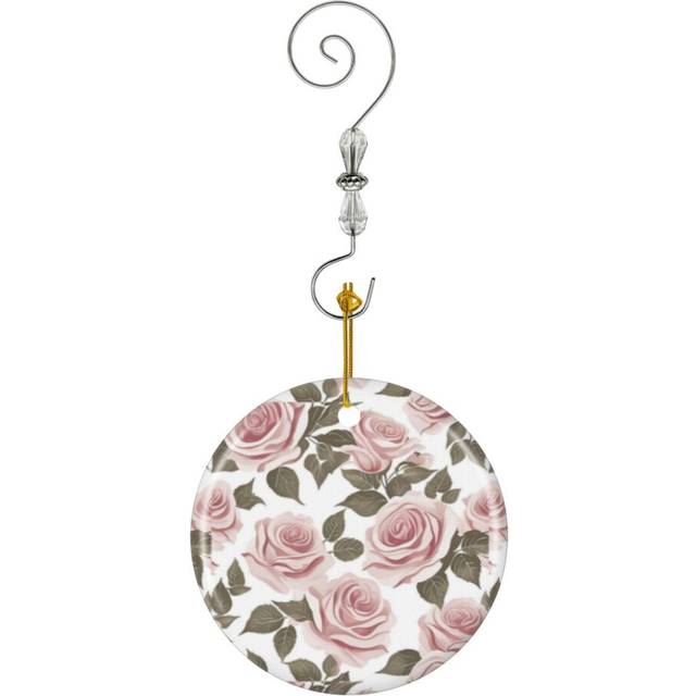 (Underoath - White Rose Art_1752) Christmas Ornaments Ceramic with Crystal Hook Xmas Handmade Tree Decorations KeepsakeÂGifts Stocking Stuffer